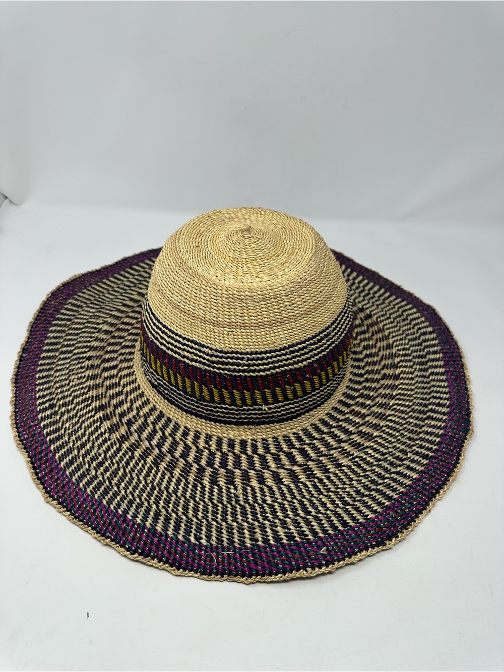 Authentic Handwoven Bolga Straw Fedora Hat from Ghana – Sun Hat Wide Brim
